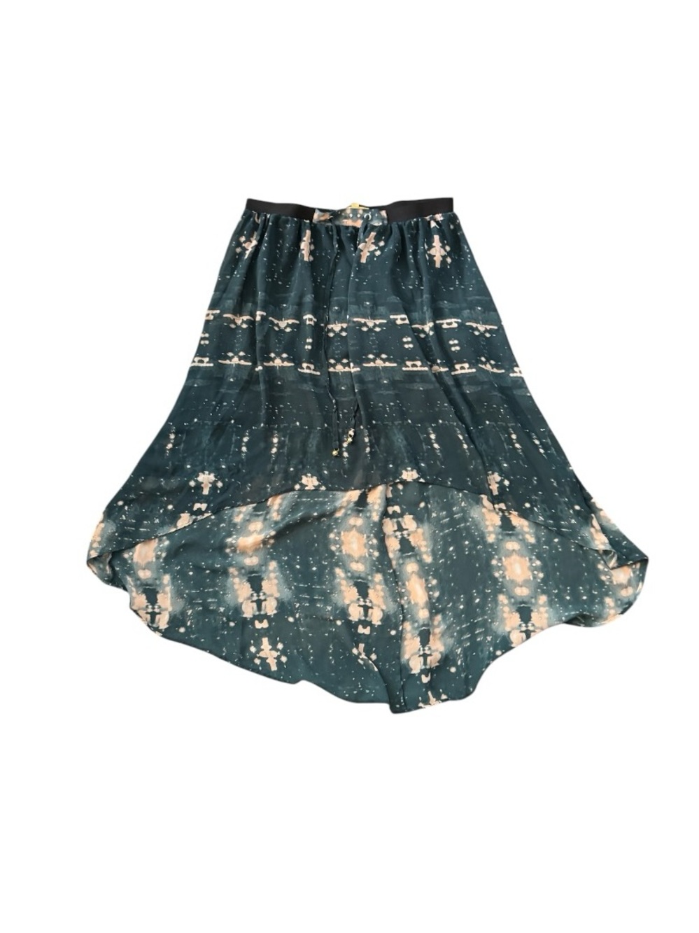 Vera Wang Teal Tie-Dye High-Low Skirt with Cream Accents